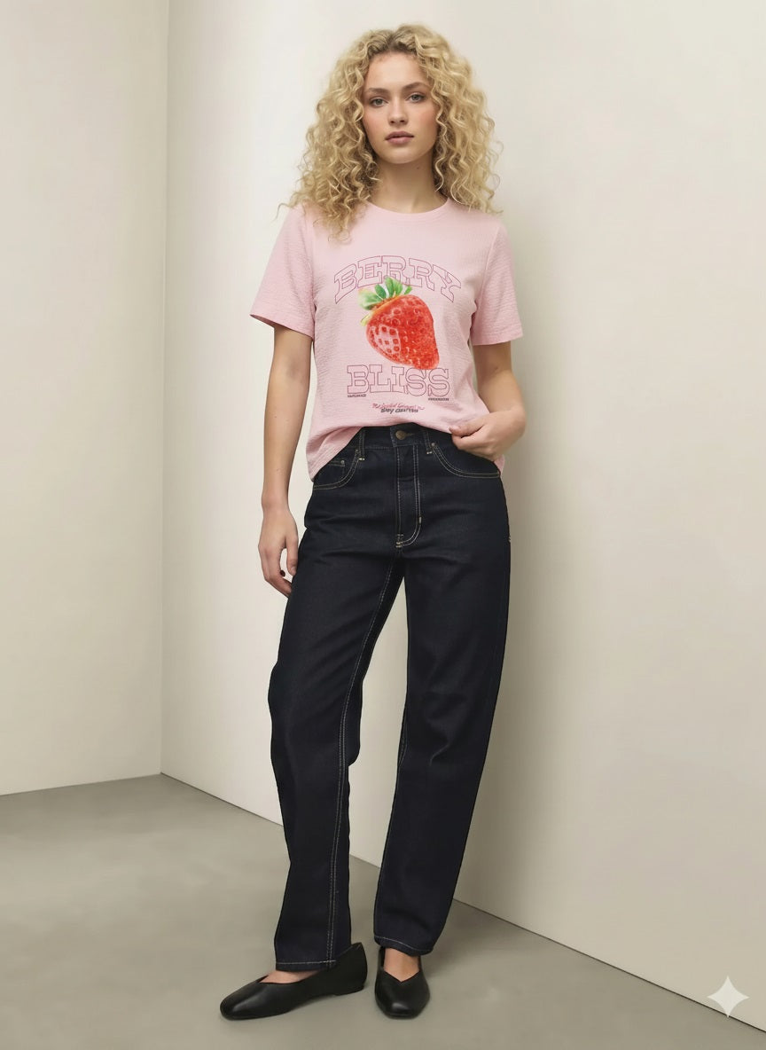 Women Heavenly Pink Printed T-shirt