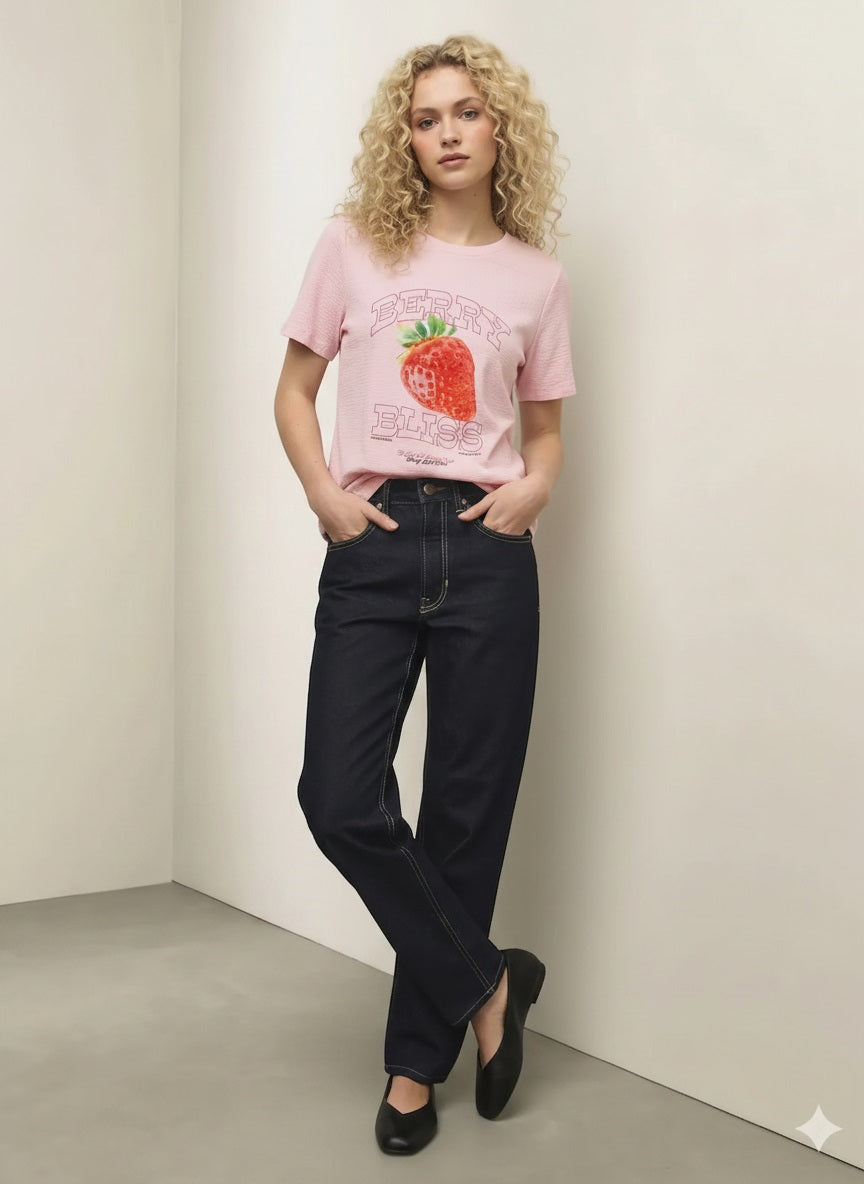 Women Heavenly Pink Printed T-shirt