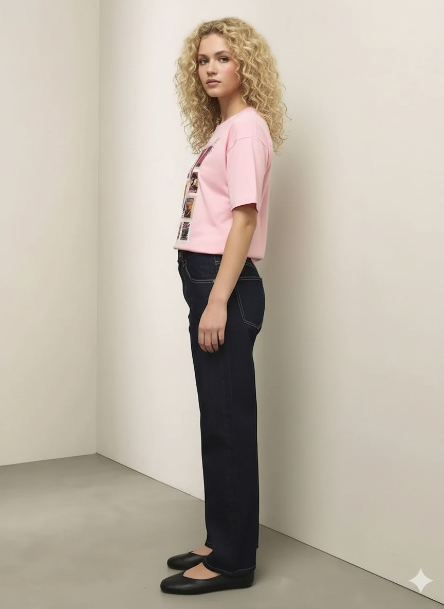 Women Barely Pink Printed Round Neck T-Shirt