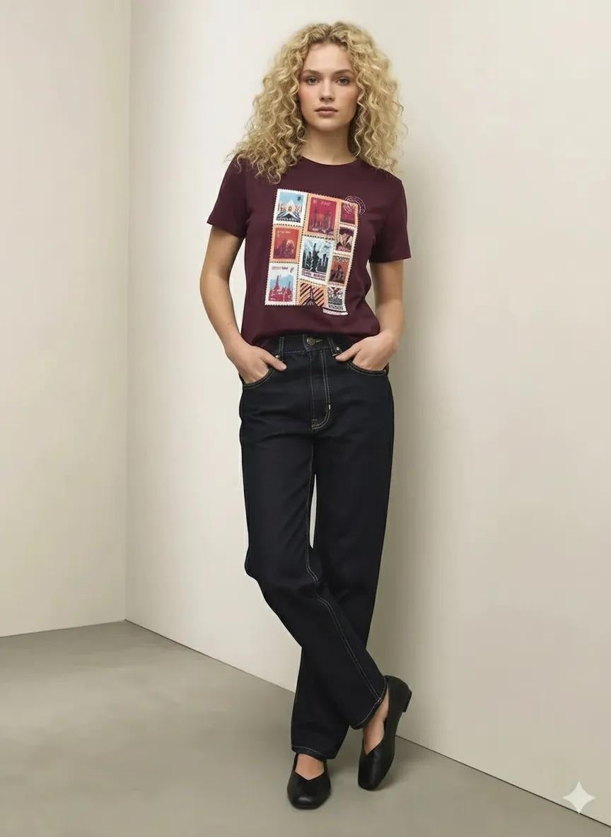 Women Printed Round Neck T-Shirt