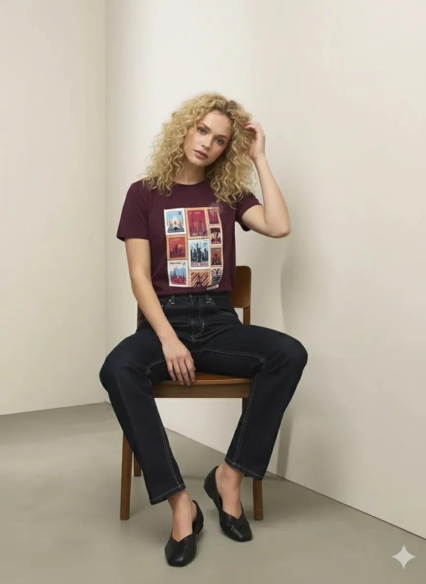 METTLE Wine Women Printed T-shirt