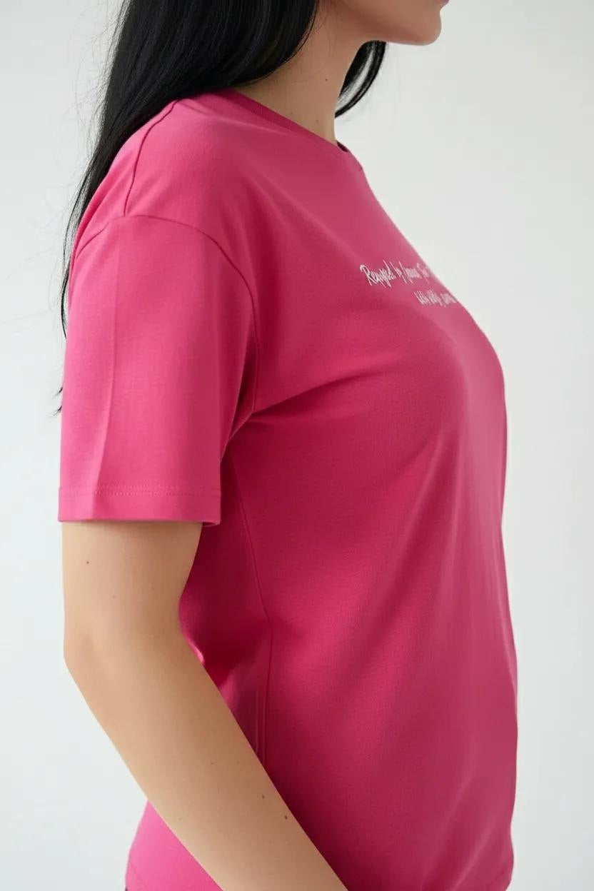 Women Hot Pink Printed Round Neck T-Shirt