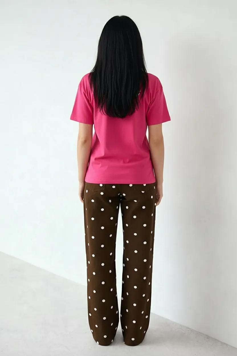 Women Hot Pink Printed Round Neck T-Shirt