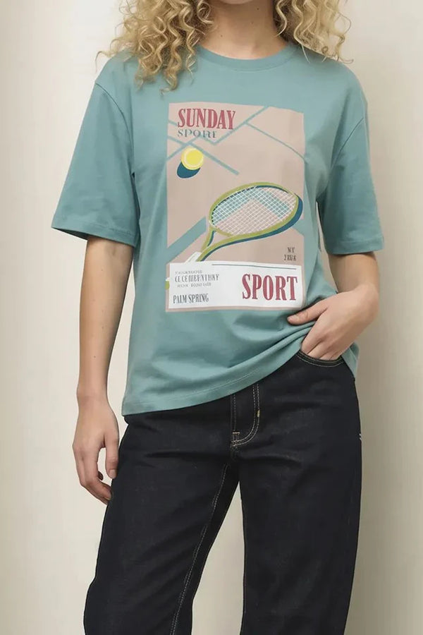 Women Light Teal Printed T-shirt