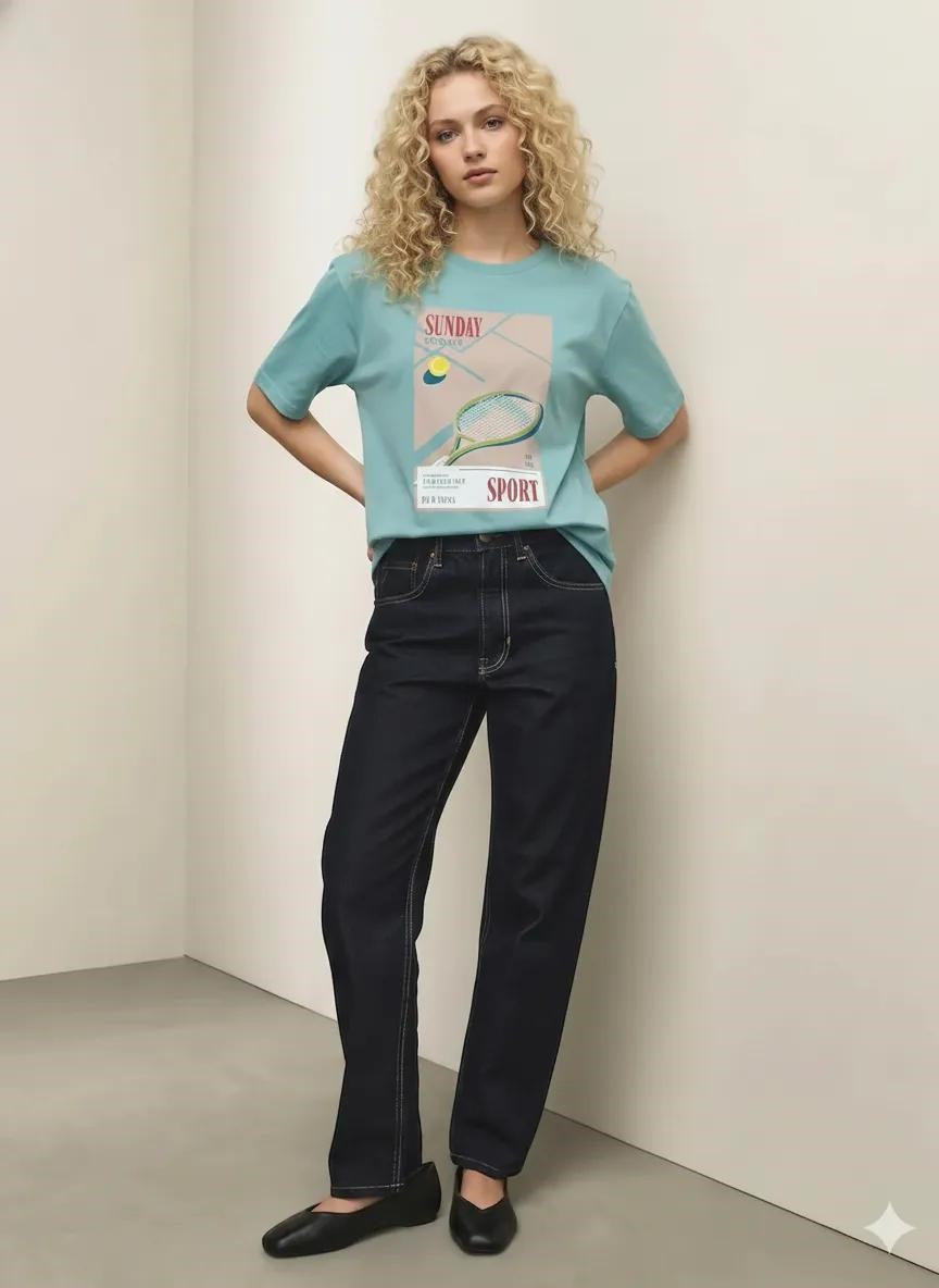 Women Light Teal Printed T-shirt