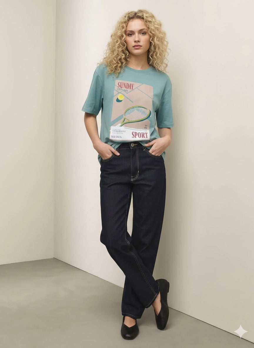 Women Light Teal Printed T-shirt