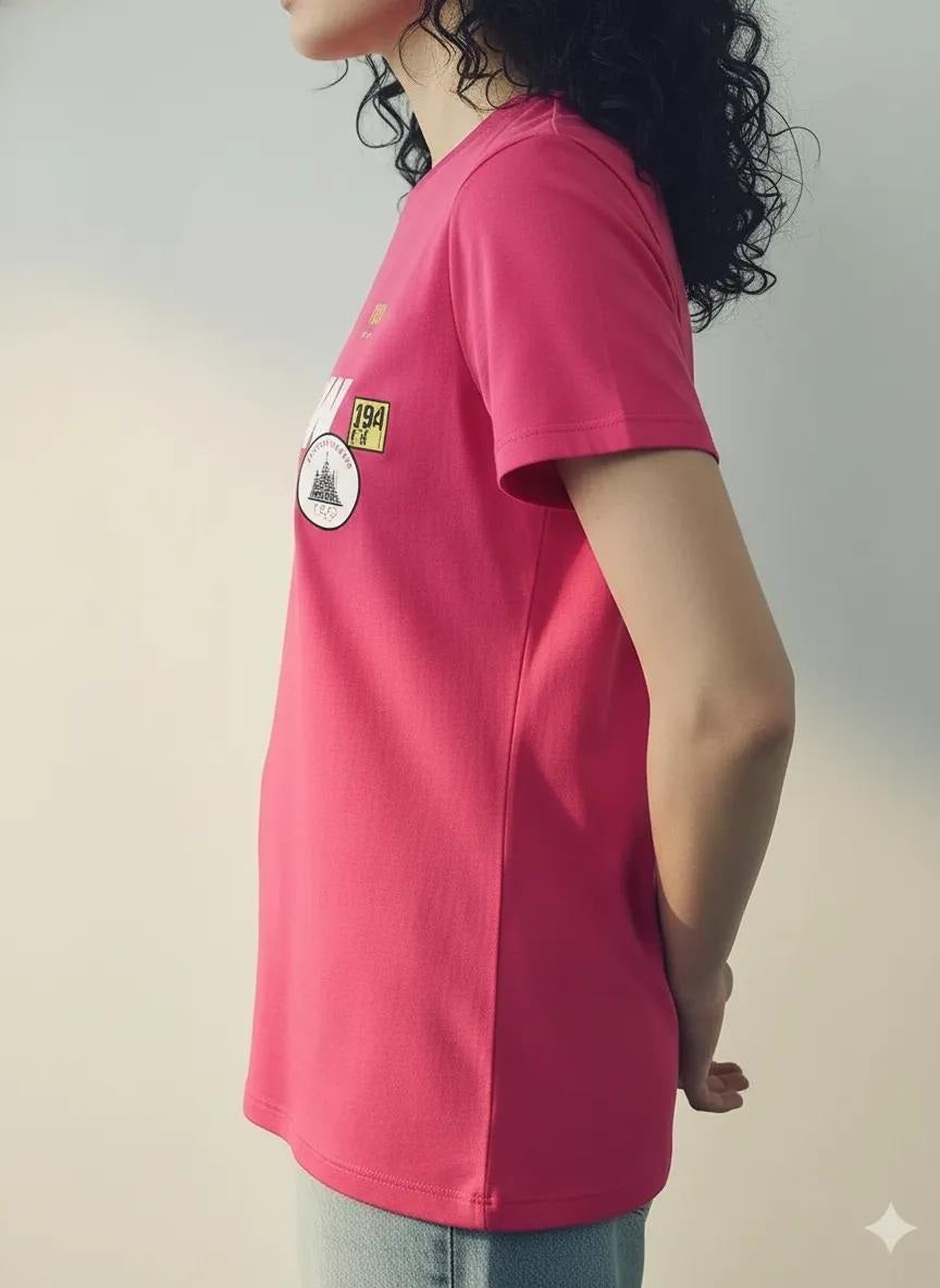 Women Berry Typography Printed Applique T-shirt