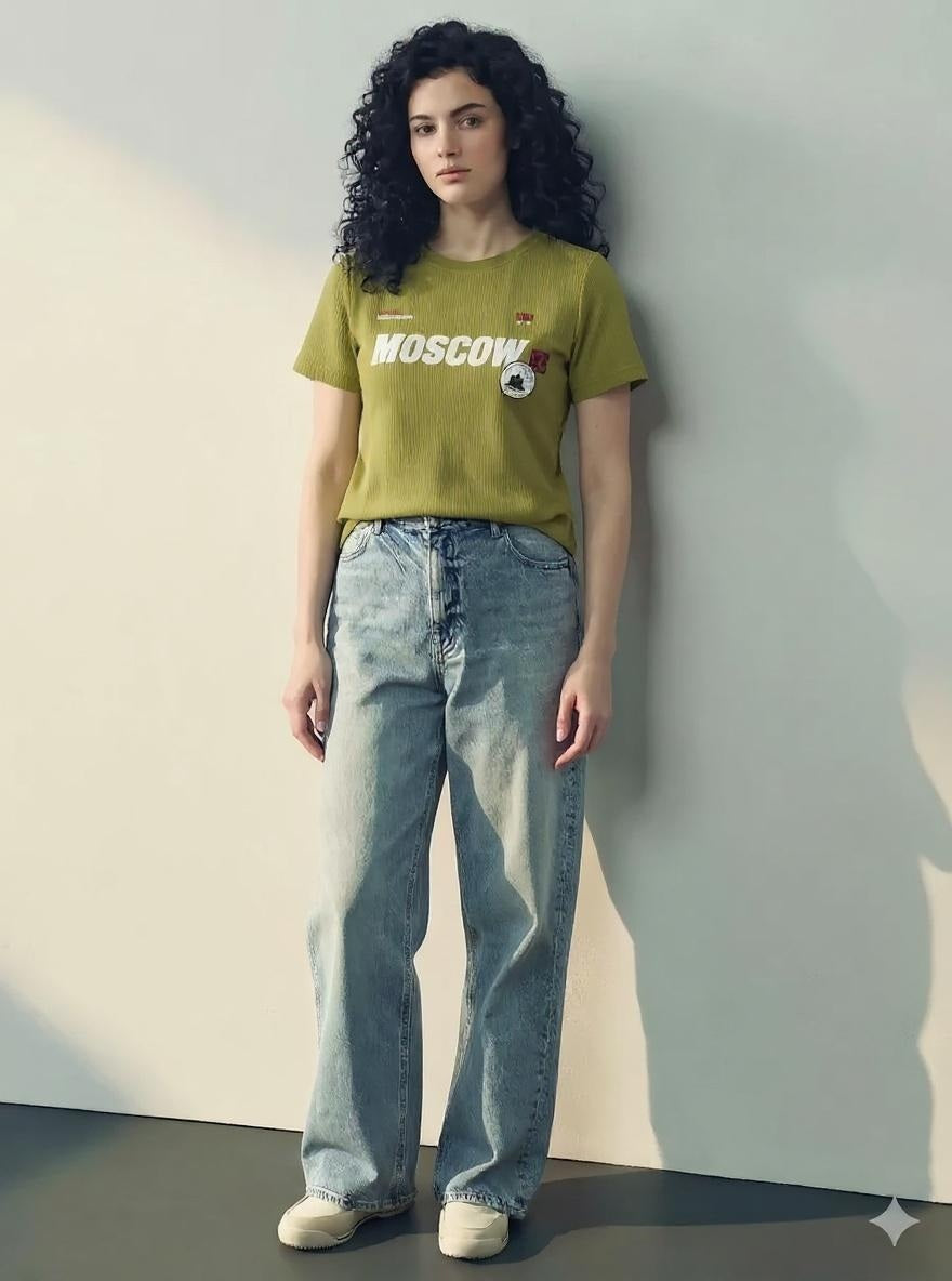 Women Typography Printed Applique T-shirt