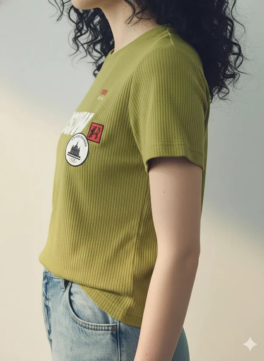 Women Typography Printed Applique T-shirt