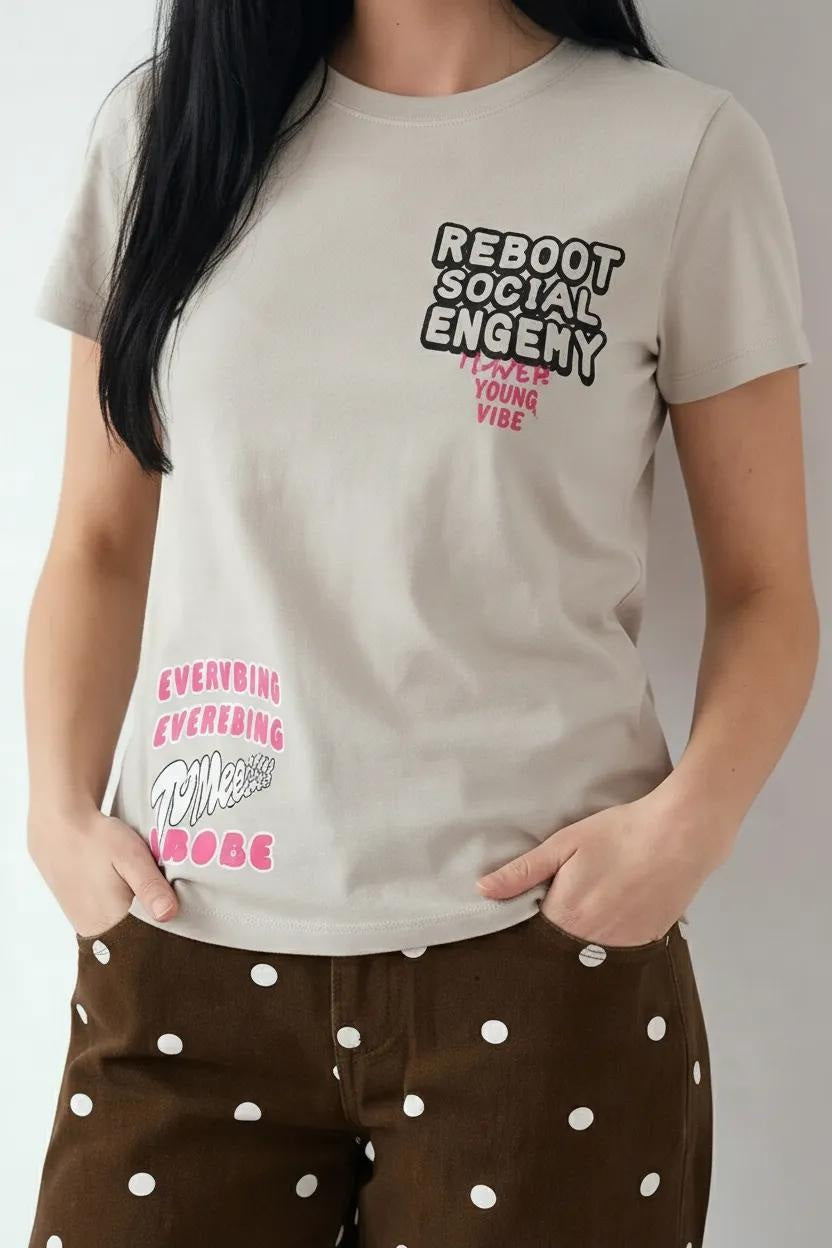 Women Gray Dawn Printed Round Neck T-Shirt