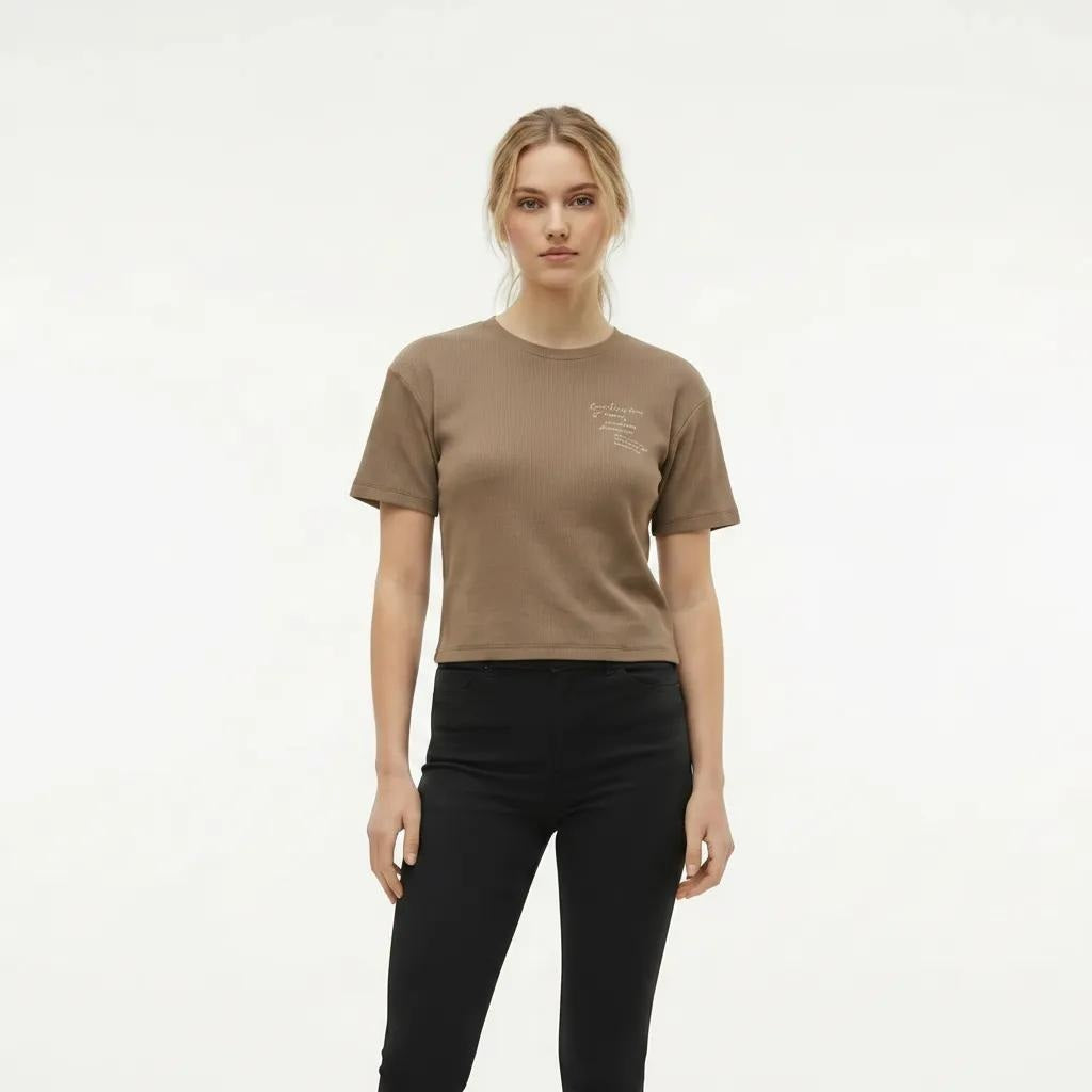 Women Mocha Typography T-shirt