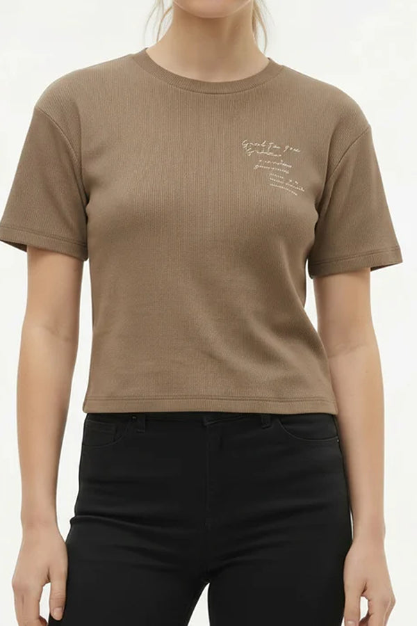 Women Mocha Typography T-shirt