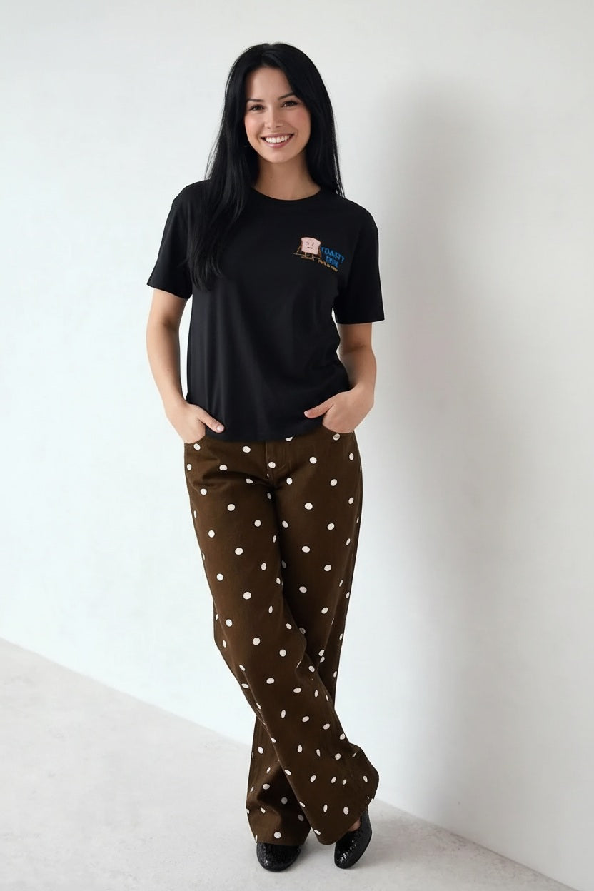 Women Black Printed Round Neck T-Shirt