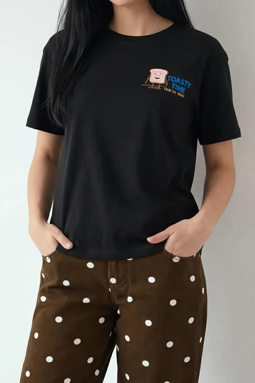 Women Black Printed Round Neck T-Shirt