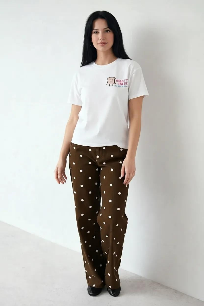 Women Off White Printed Round Neck T-Shirt