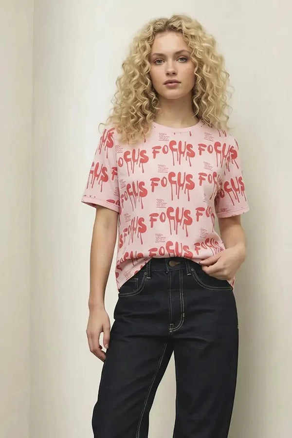 Women Pink Typography Printed T-shirt