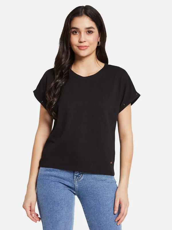 Mettle Women Round Neck Solid T-Shirt