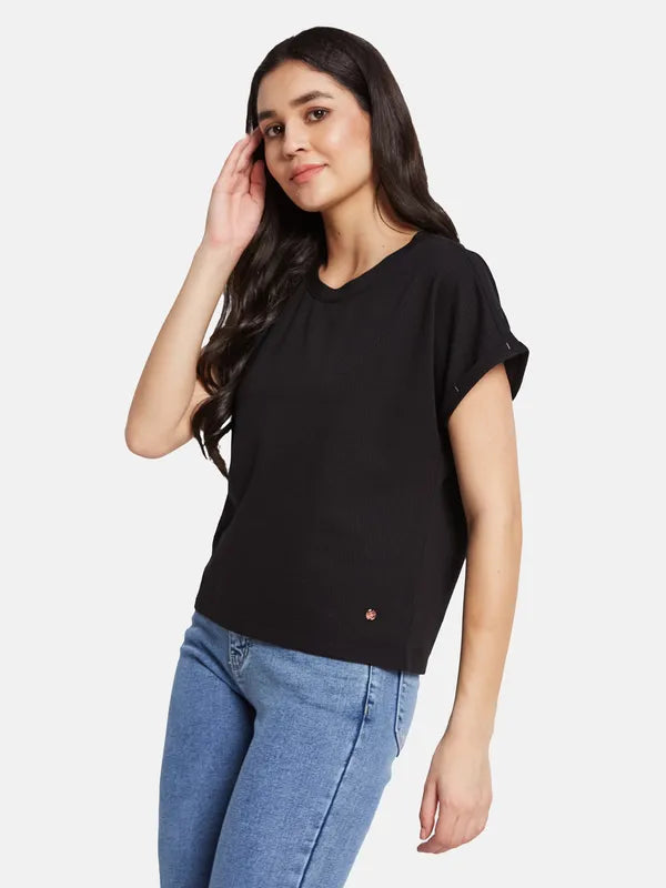 Mettle Women Round Neck Solid T-Shirt