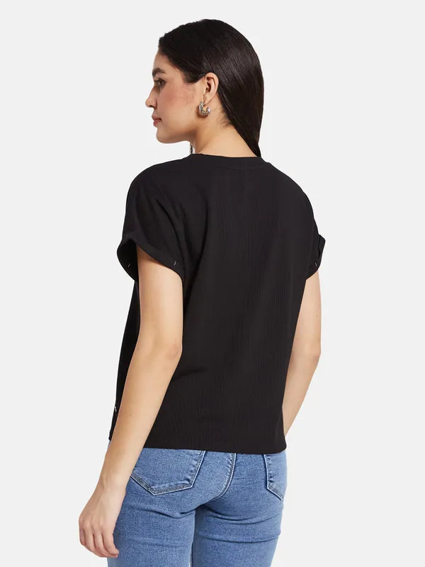 Mettle Women Round Neck Solid T-Shirt