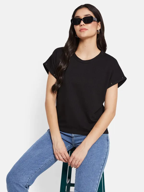 Mettle Women Round Neck Solid T-Shirt