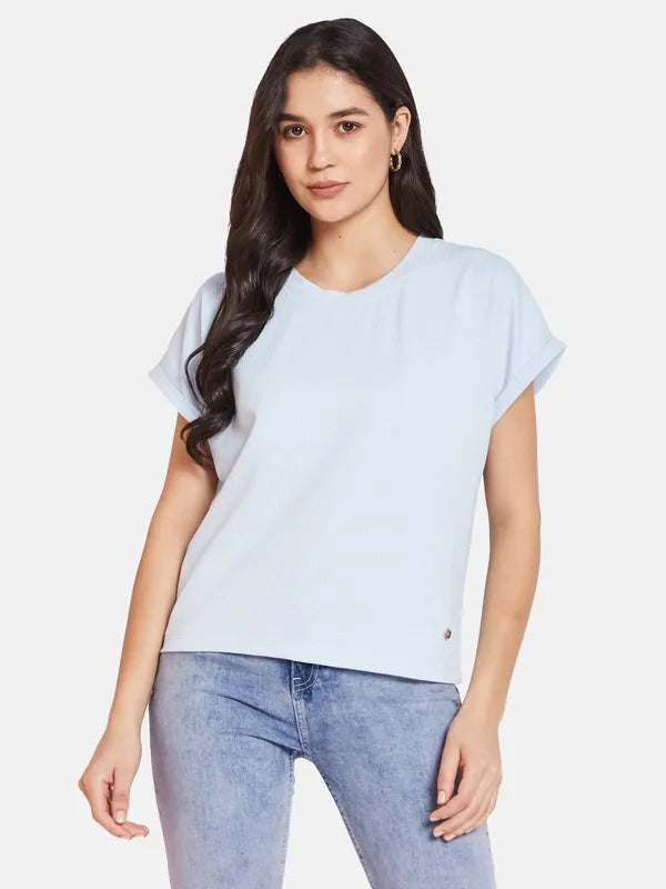 Mettle Ss24 Women Solid Round Neck T-Shirt