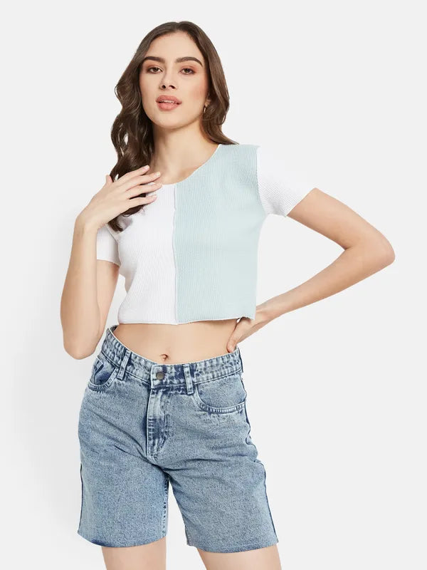 Cut And Sew Contrast Crop Top