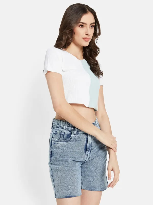 Cut And Sew Contrast Crop Top