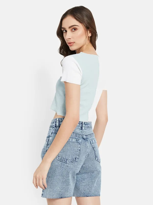 Cut And Sew Contrast Crop Top