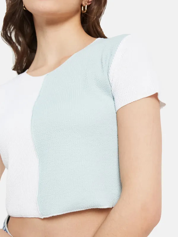 Cut And Sew Contrast Crop Top