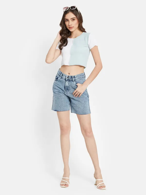 Cut And Sew Contrast Crop Top