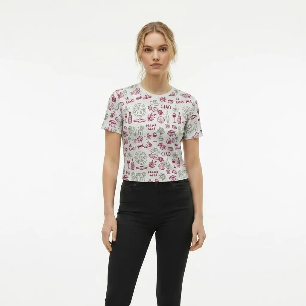 Women Hot Pink Graphic Printed Short Sleeves Cotton T-shirt