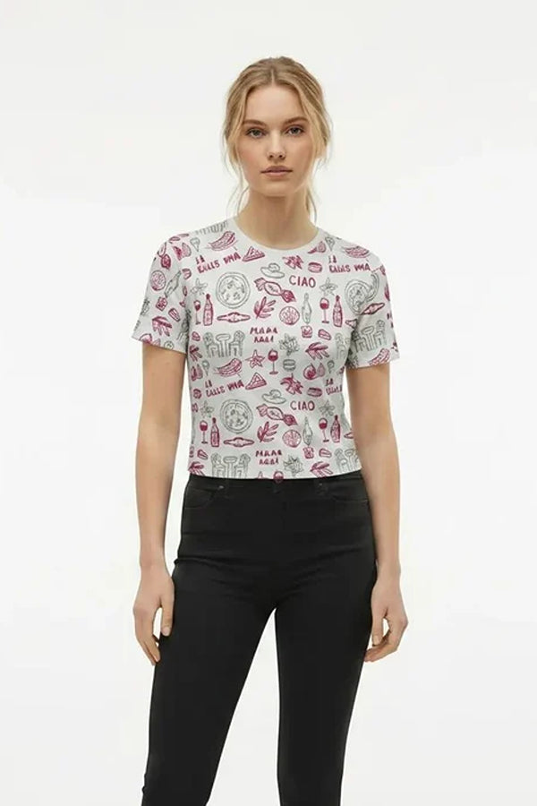 Women Hot Pink Graphic Printed Short Sleeves Cotton T-shirt