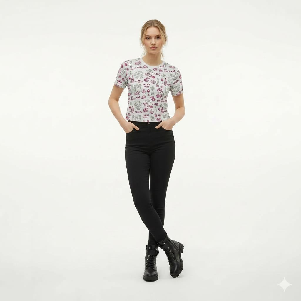 Women Hot Pink Graphic Printed Short Sleeves Cotton T-shirt