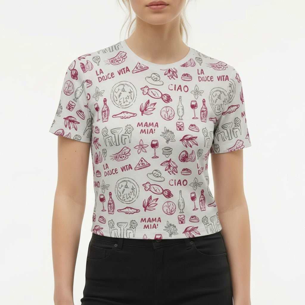 Women Hot Pink Graphic Printed Short Sleeves Cotton T-shirt