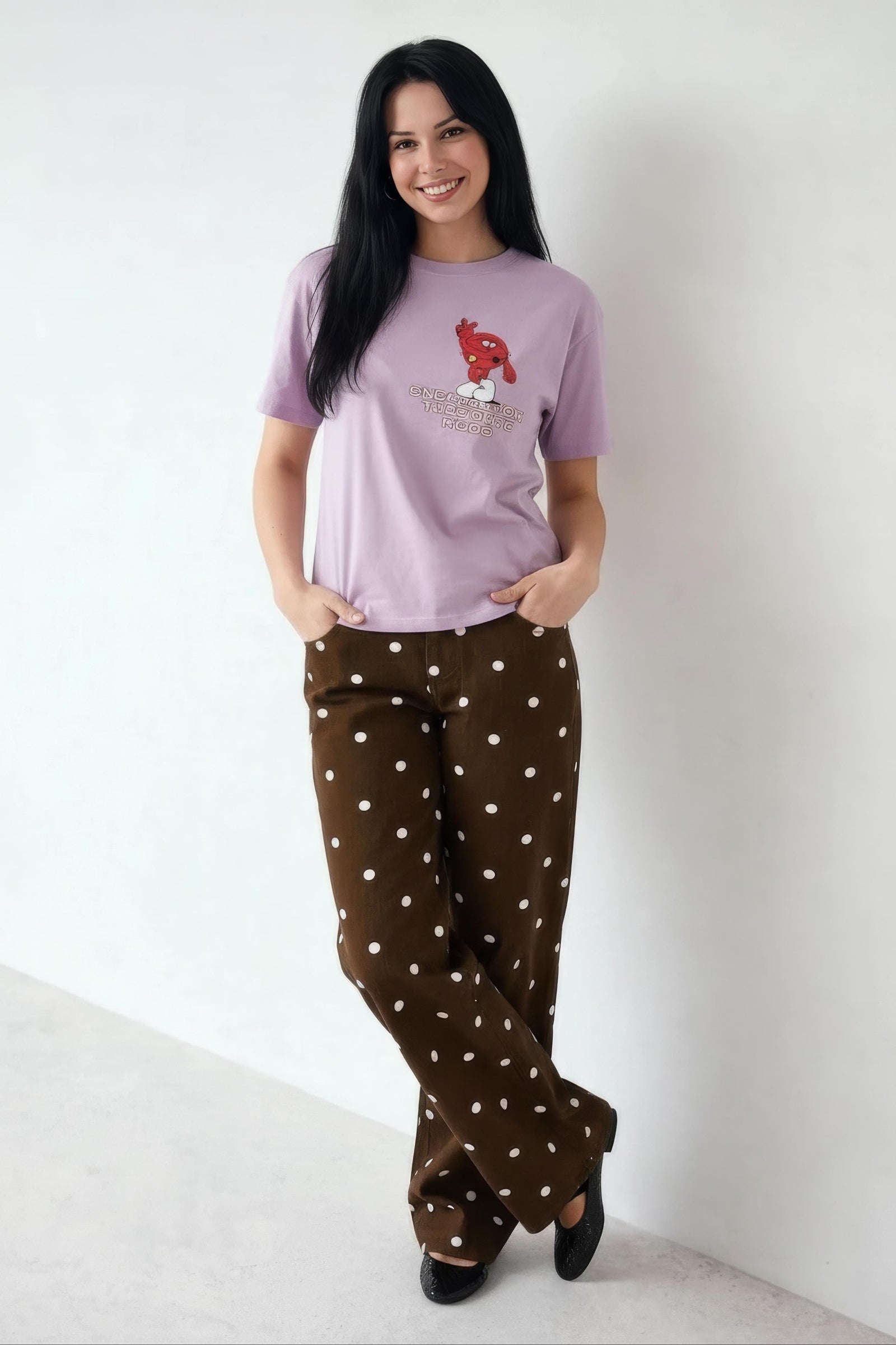 Women Lavender Printed Round Neck T-Shirt
