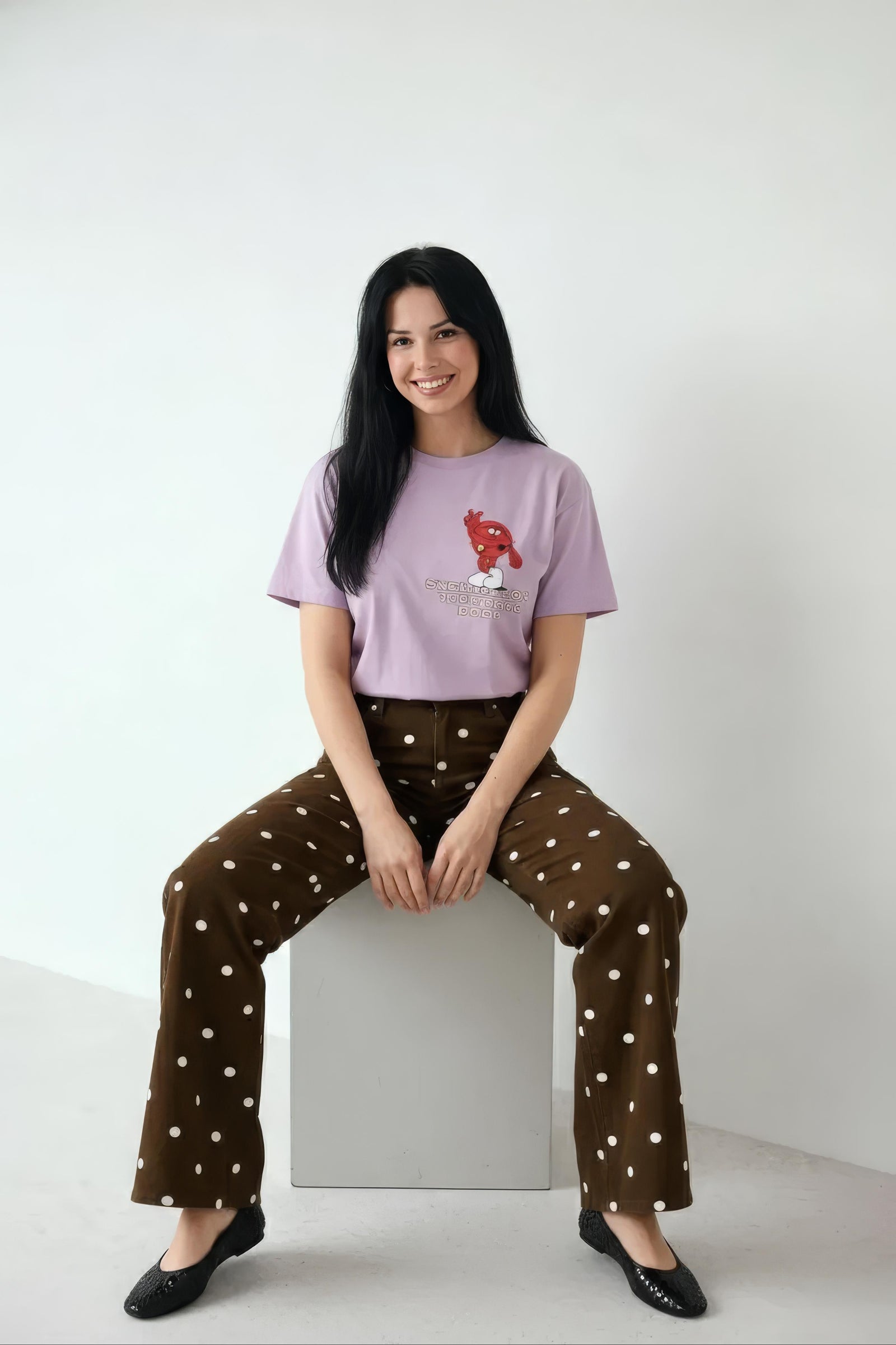 Women Lavender Printed Round Neck T-Shirt