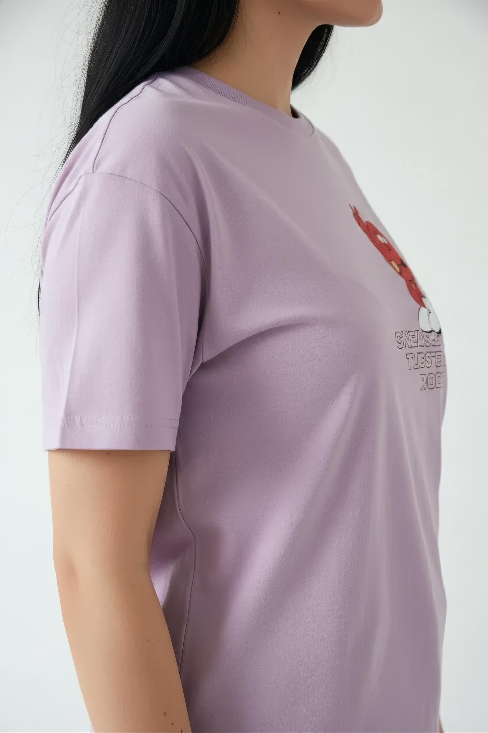 Women Lavender Printed Round Neck T-Shirt