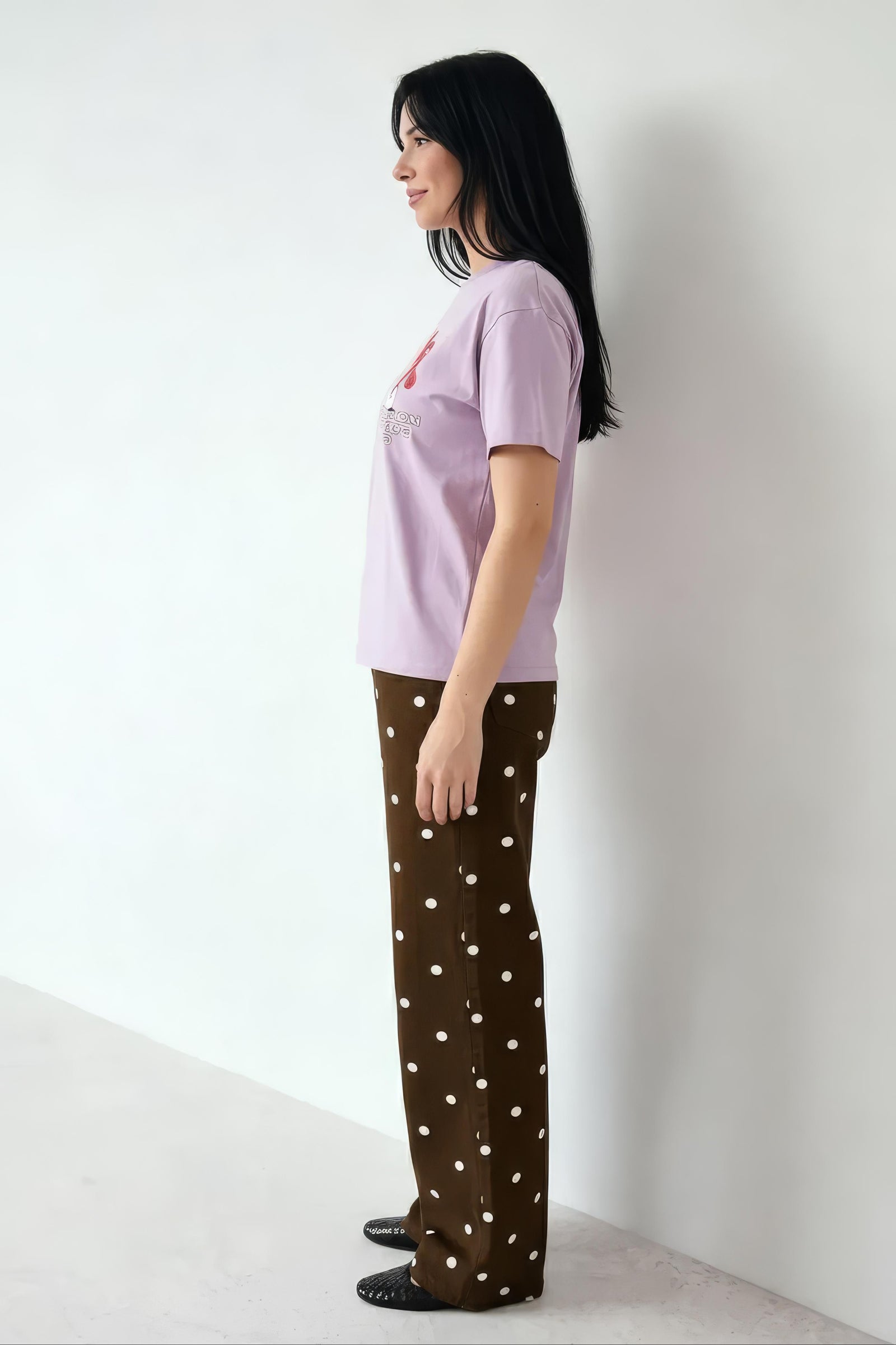 Women Lavender Printed Round Neck T-Shirt