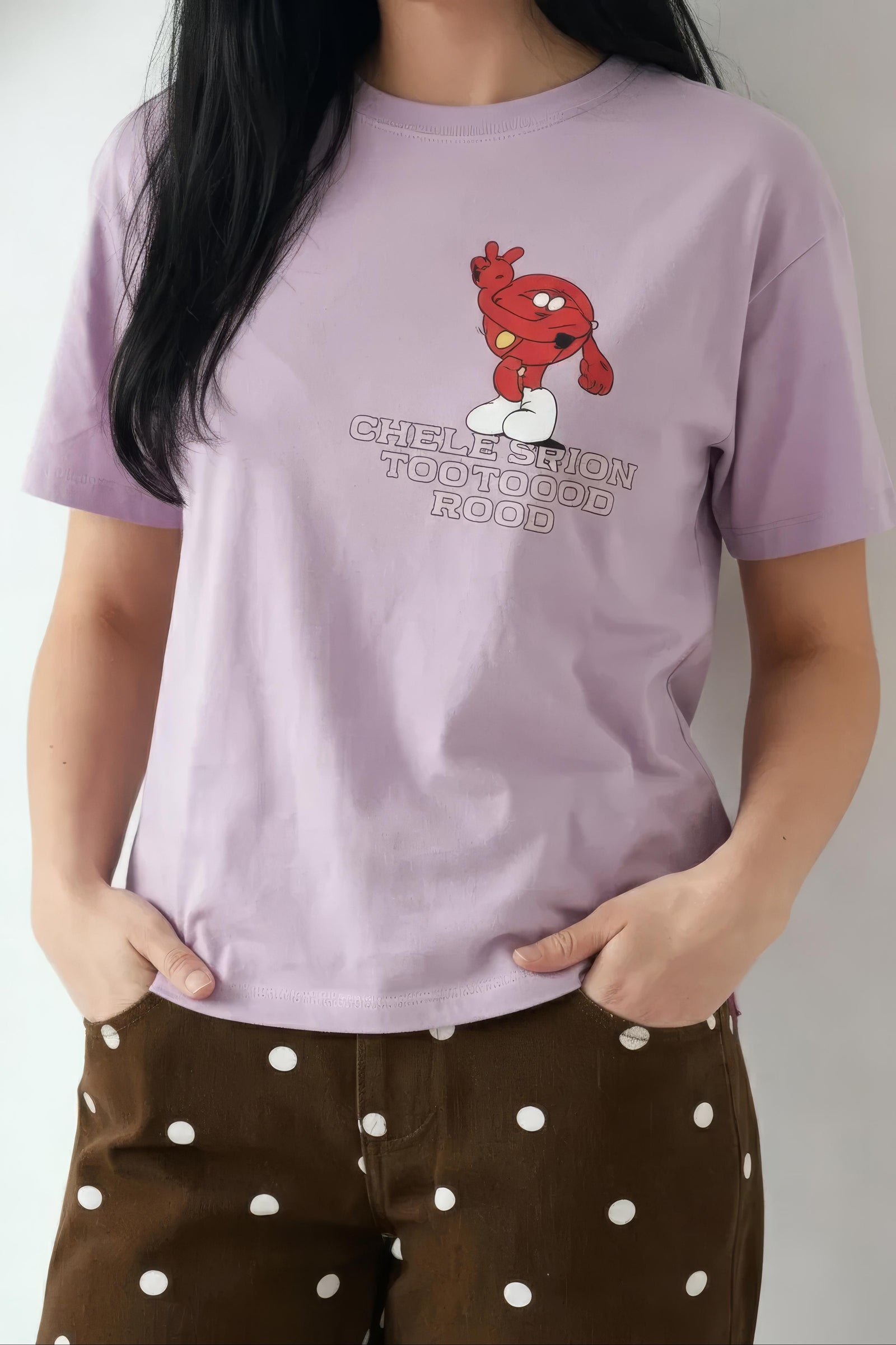 Women Lavender Printed Round Neck T-Shirt