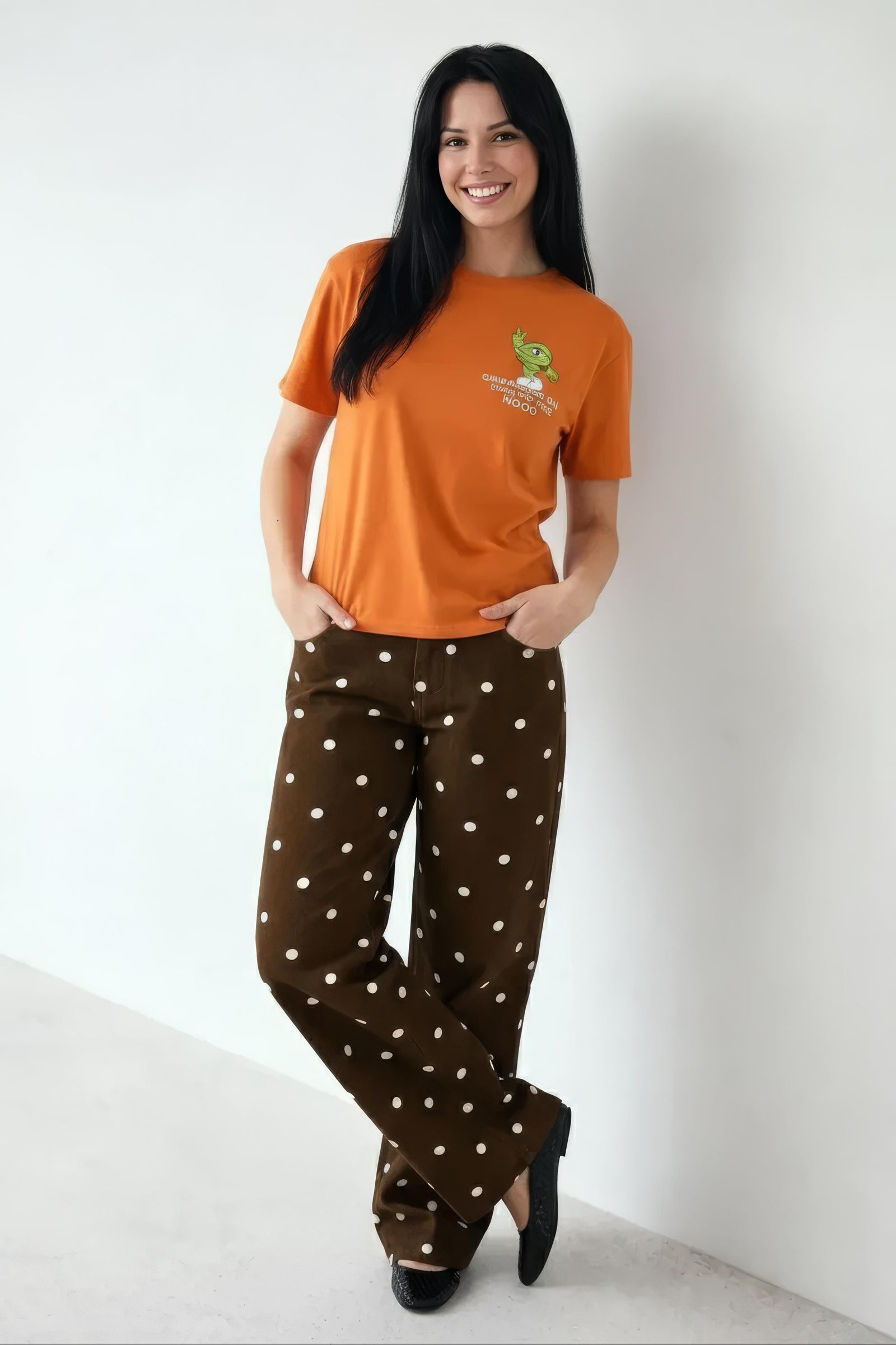 Women Orange Printed Round Neck T-Shirt