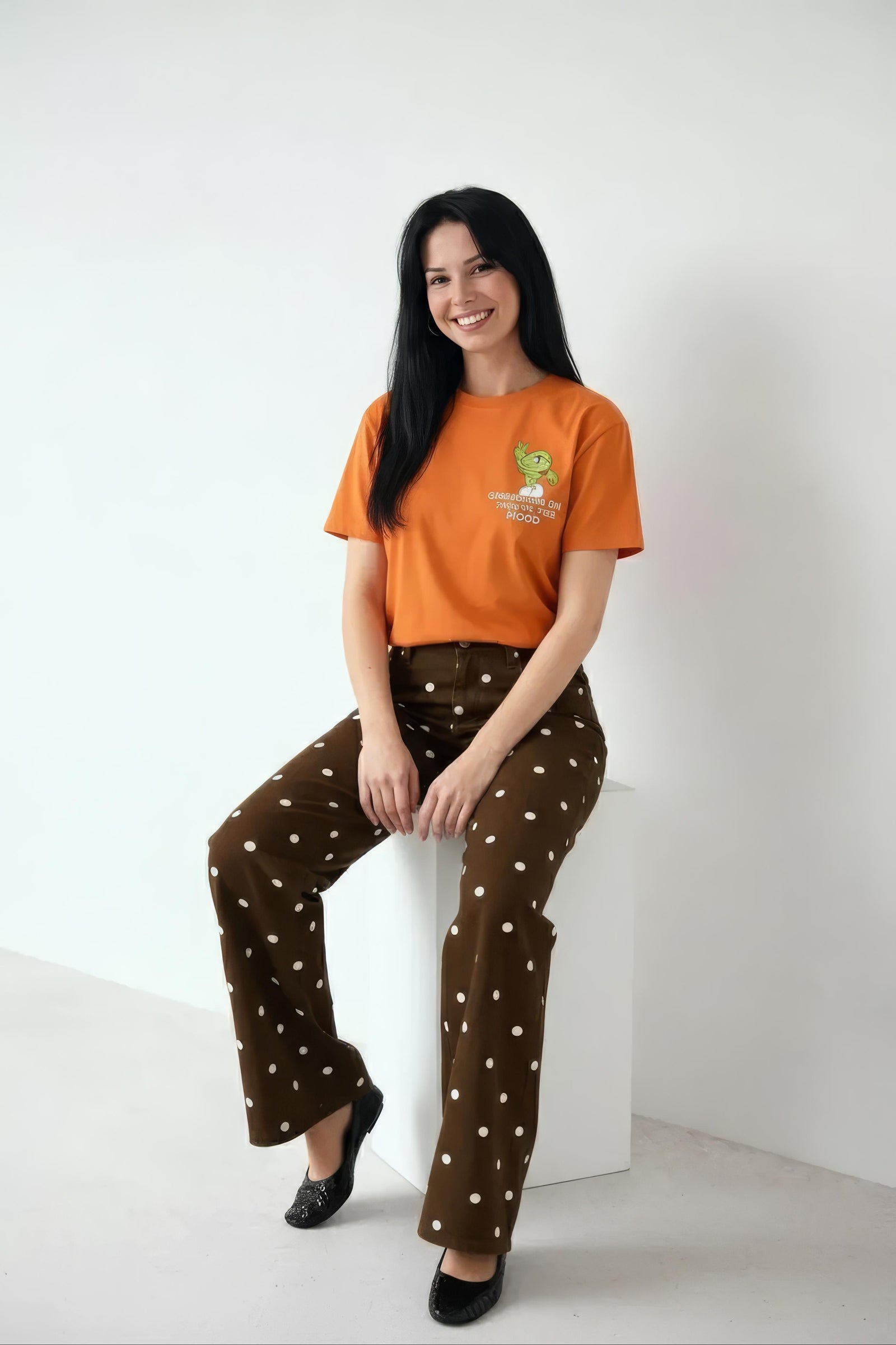 Women Orange Printed Round Neck T-Shirt
