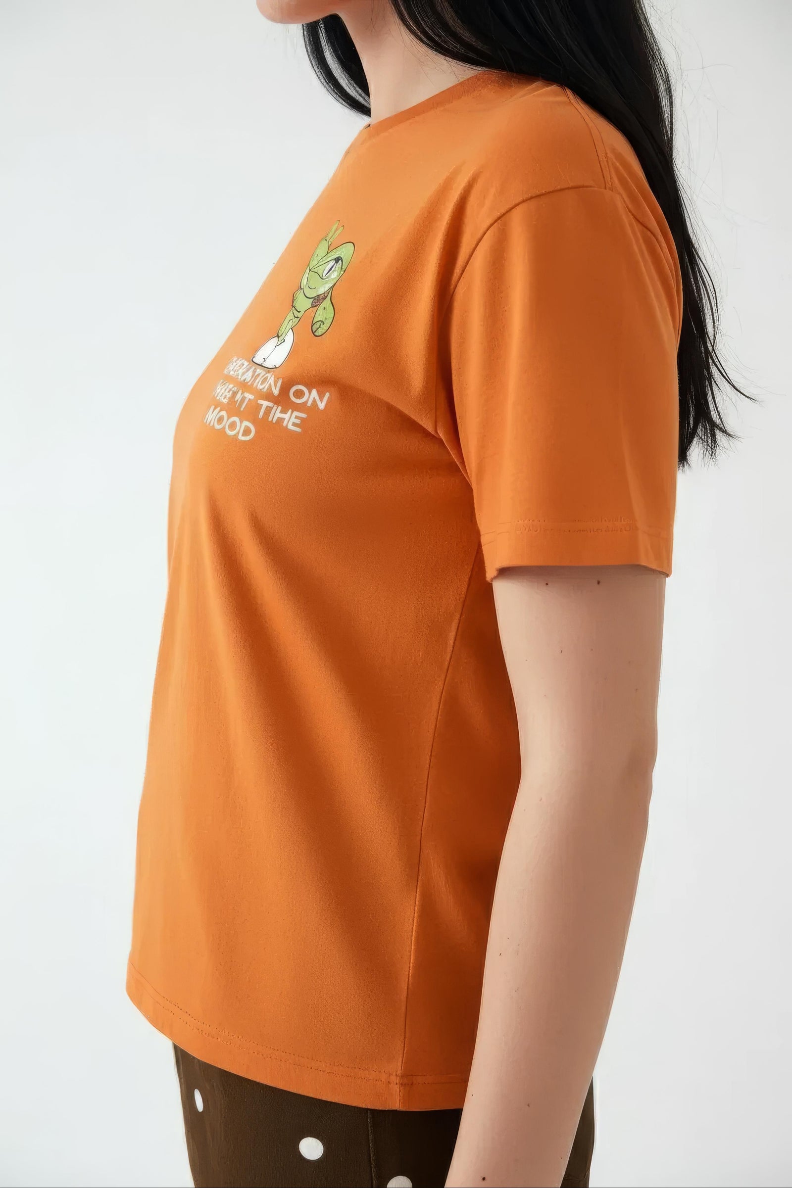 Women Orange Printed Round Neck T-Shirt