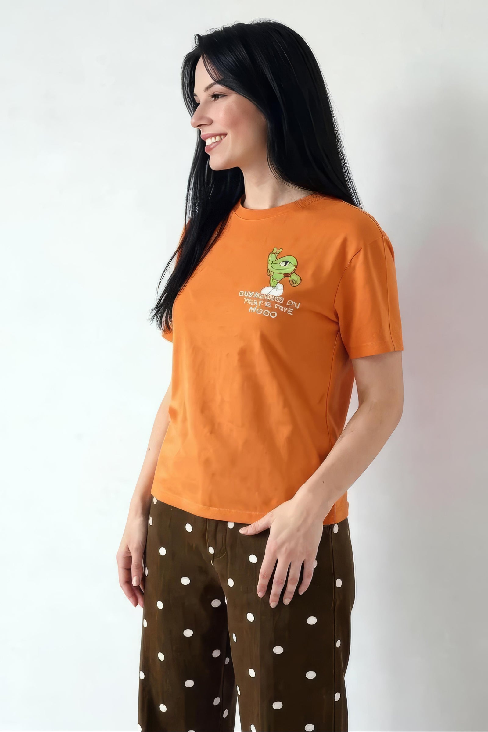 Women Orange Printed Round Neck T-Shirt