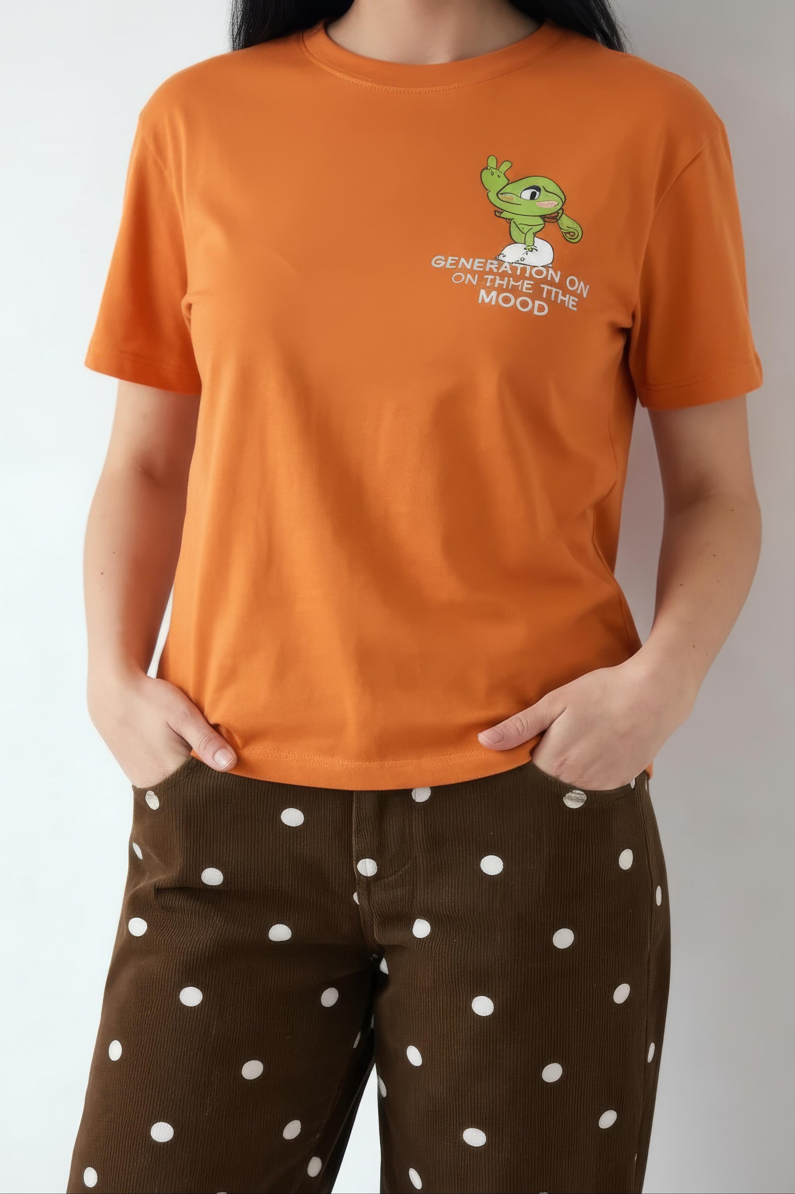 Women Orange Printed Round Neck T-Shirt