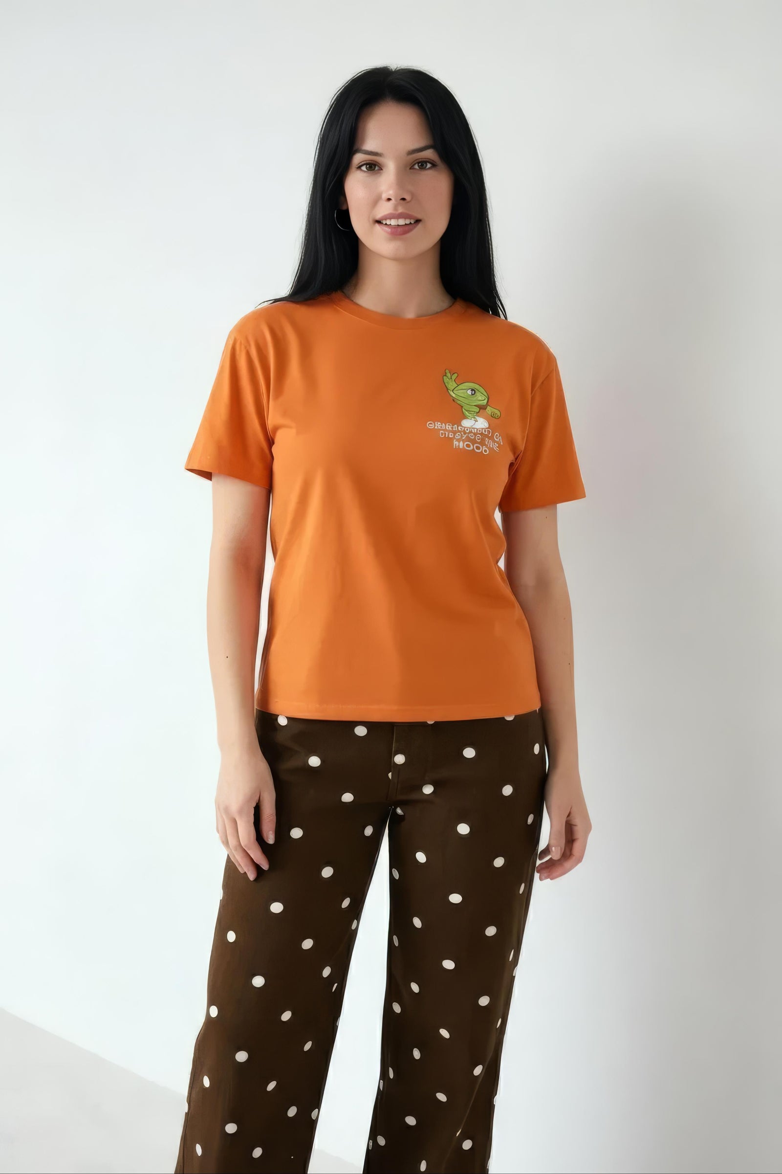 Women Orange Printed Round Neck T-Shirt