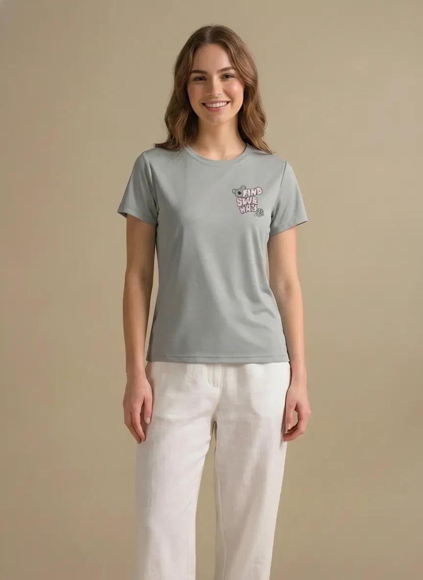 METTLE Women Gray Printed T-shirt