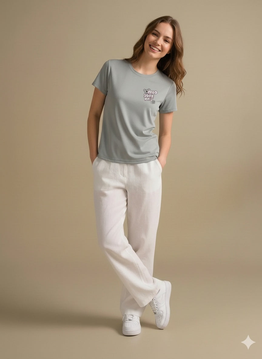 METTLE Women Gray Printed T-shirt