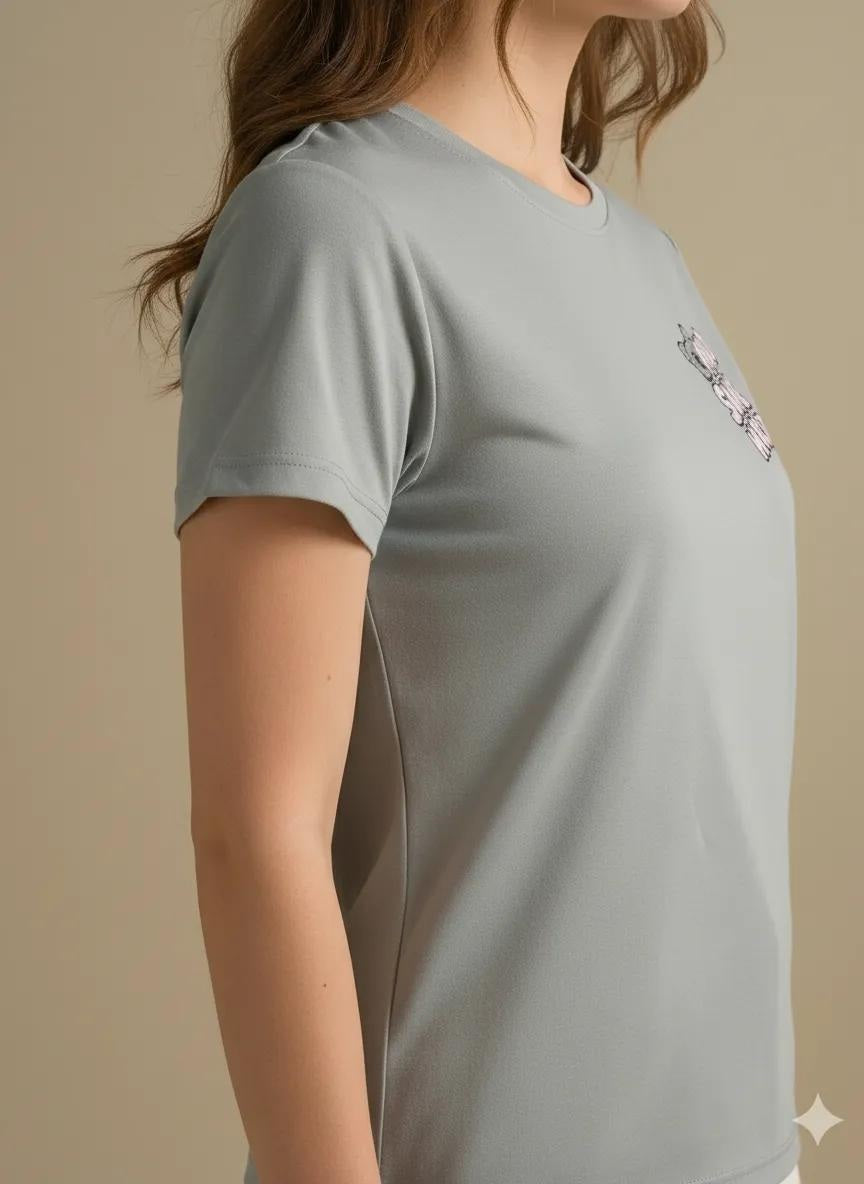 METTLE Women Gray Printed T-shirt