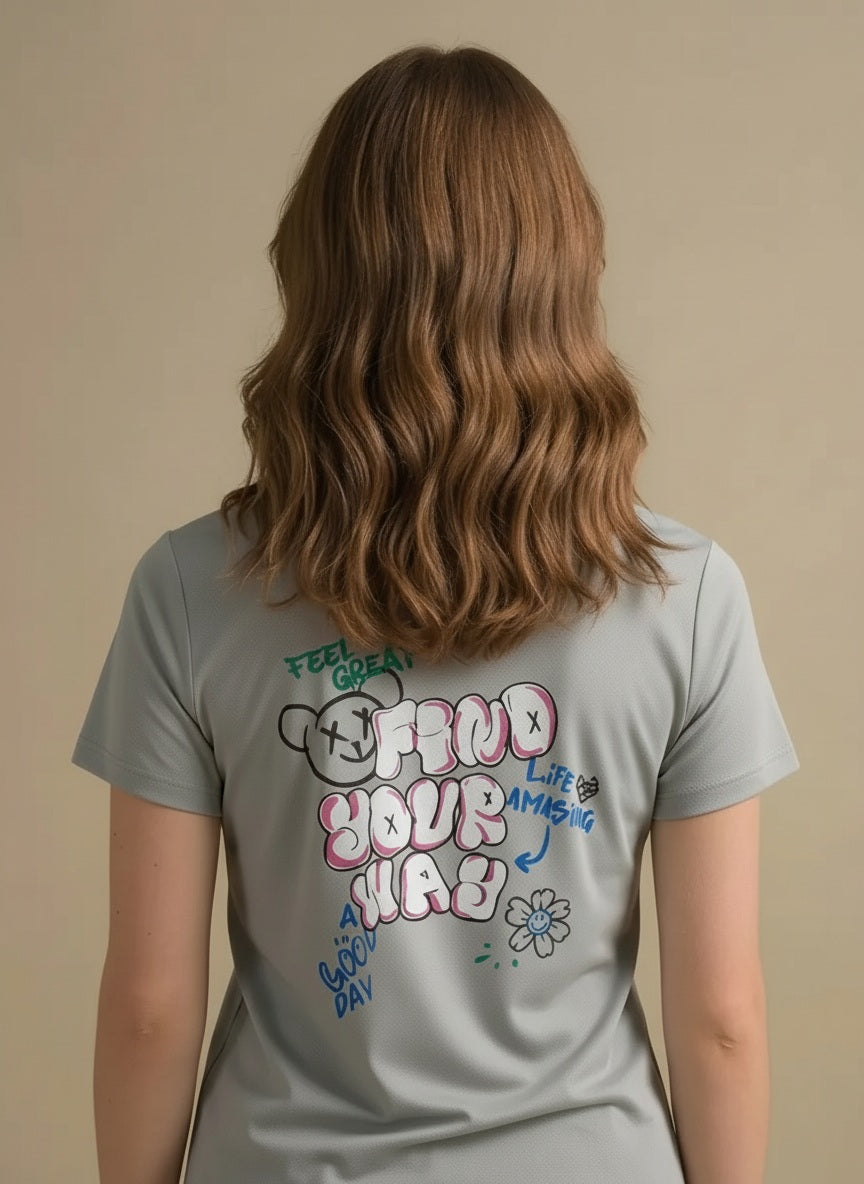 METTLE Women Gray Printed T-shirt