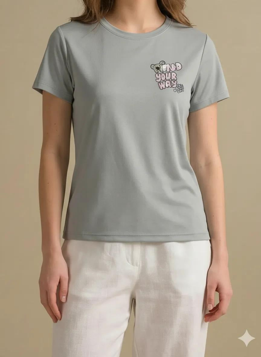 METTLE Women Gray Printed T-shirt